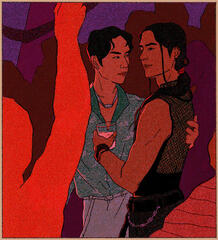 Illustration of Wei Ying and Lan Zhan in modern club.